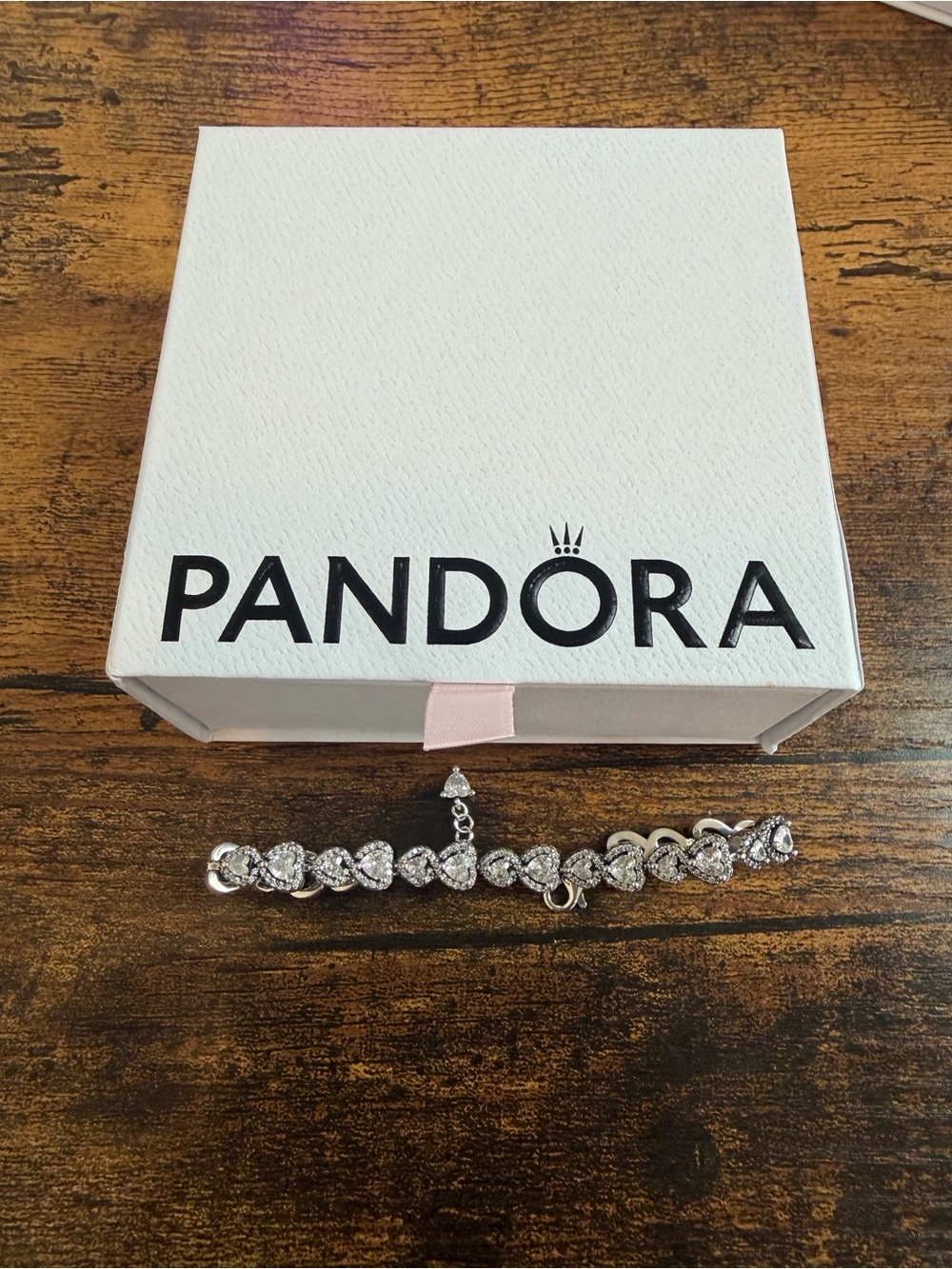 Pandora Silver Heart-Link Cubic Zirconia Bracelet